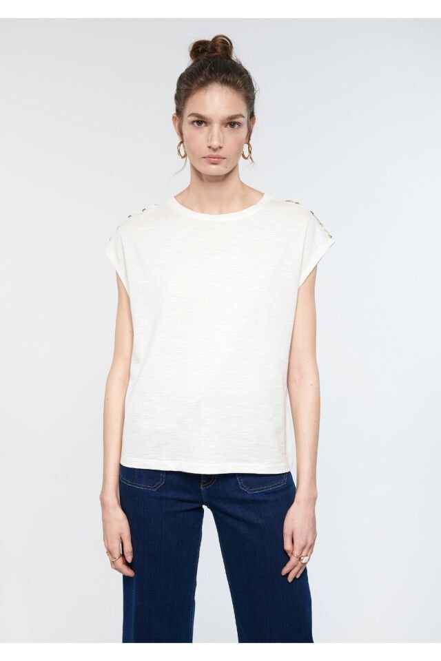 MAVİ KADIN BİSİKLET YAKA BLUZ Kırık Beyaz 1611455-70057 BEYAZ - L