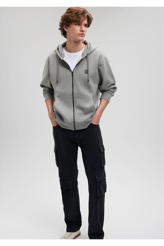 MAVİ ERKEK FERMUARLI SWEATSHIRT Gri Melanj 066979-34686