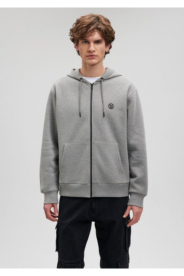 MAVİ ERKEK FERMUARLI SWEATSHIRT Gri Melanj 066979-34686