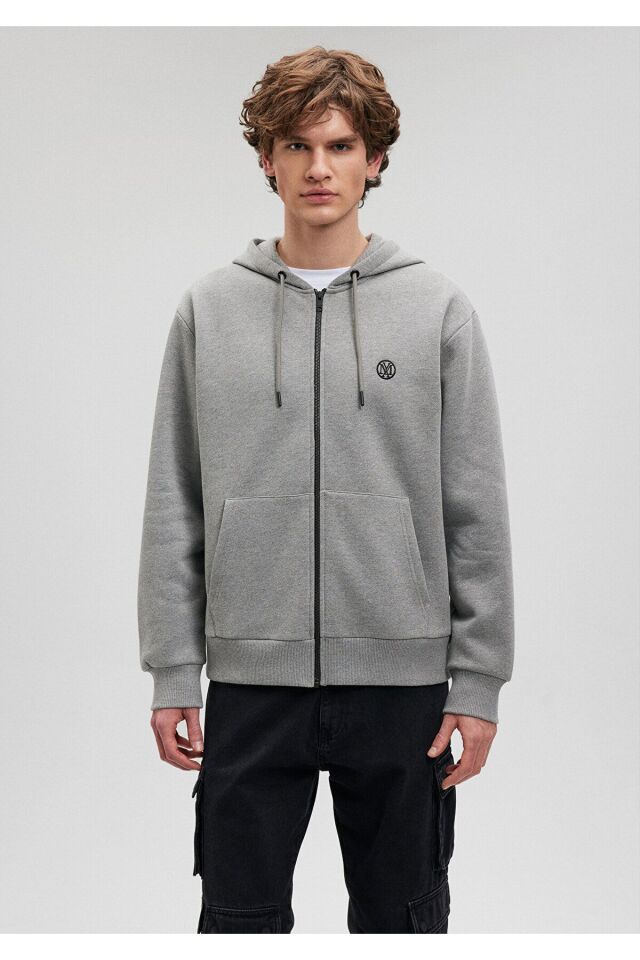MAVİ ERKEK FERMUARLI SWEATSHIRT Gri Melanj 066979-34686