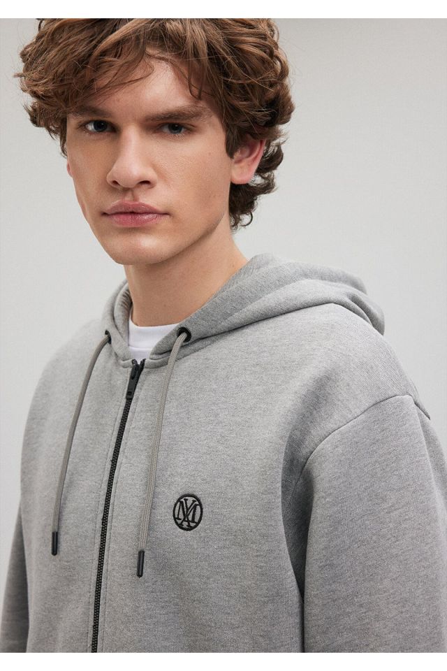 MAVİ ERKEK FERMUARLI SWEATSHIRT Gri Melanj 066979-34686
