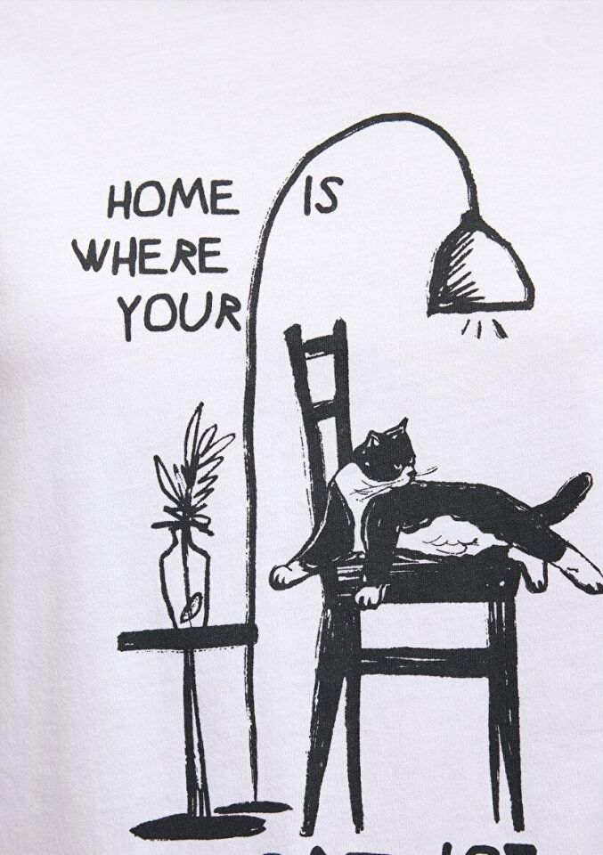 MAVİ KADIN KEDİ BASKILI TİŞÖRT Beyaz 1612390-620