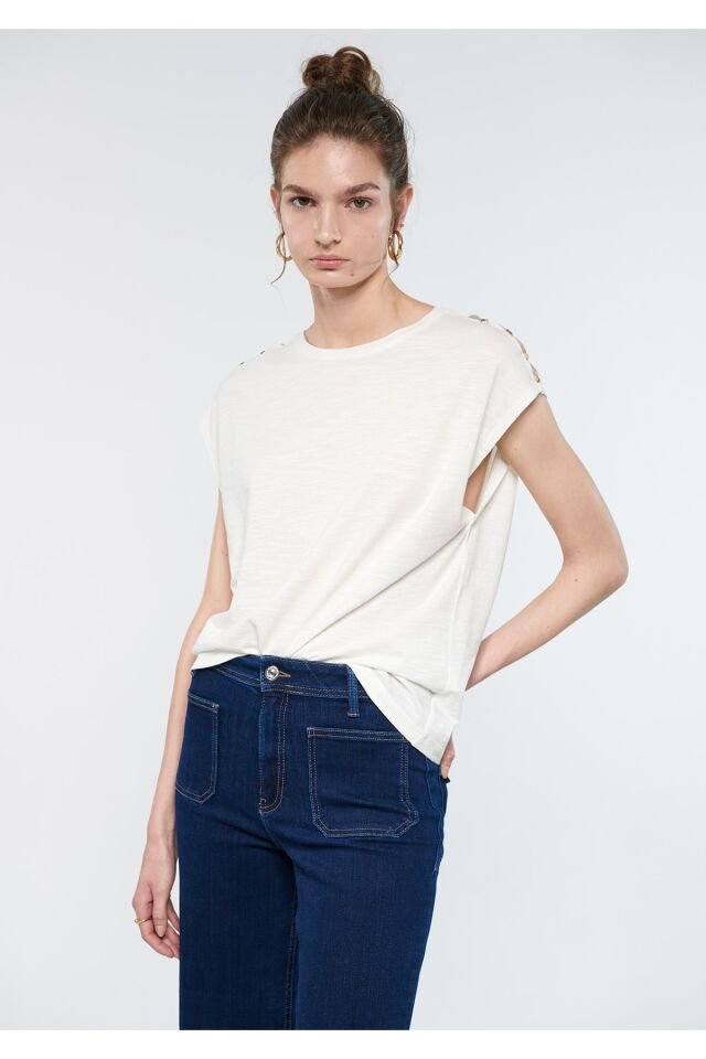 MAVİ KADIN BİSİKLET YAKA BLUZ Kırık Beyaz 1611455-70057 BEYAZ - S