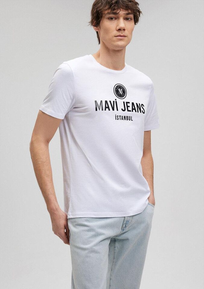 MAVİ ERKEK MAVİ JEANS BASKILI TİŞÖRT Beyaz 066195-620
