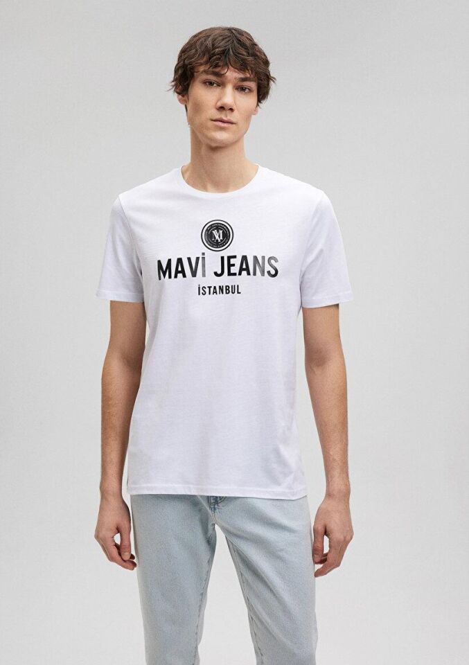 MAVİ ERKEK MAVİ JEANS BASKILI TİŞÖRT Beyaz 066195-620