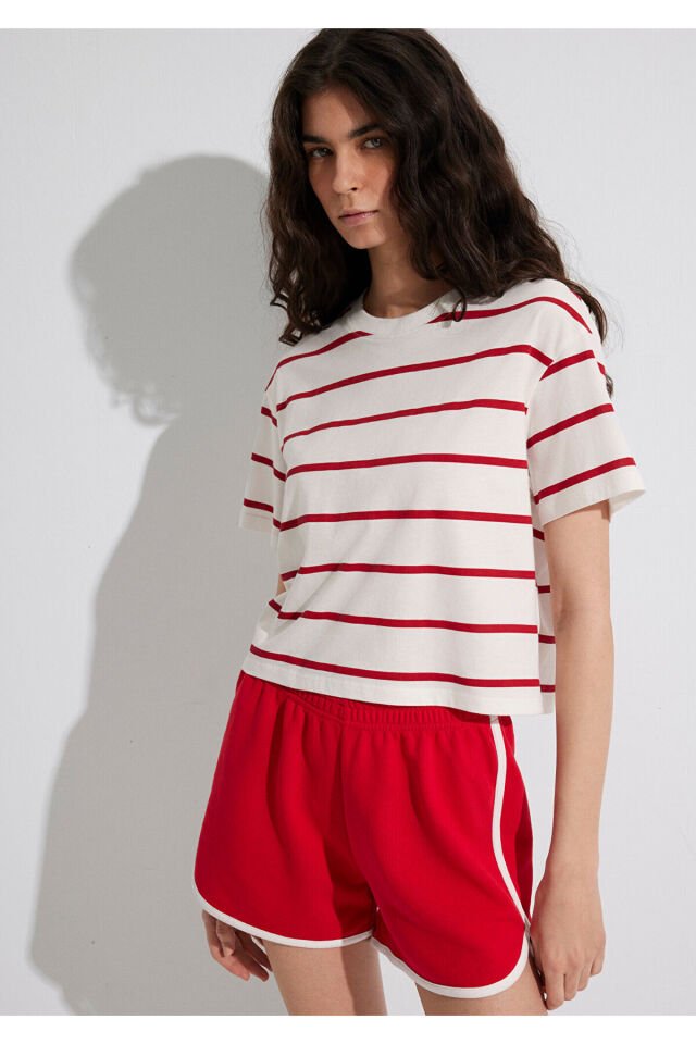 MAVİ KADIN BİSİKLET YAKA TİŞÖRT Barbados Cherry Str 1612260-86680