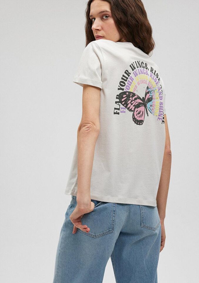 MAVİ KADIN KELEBEK BASKILI TİŞÖRT Pus Gri 1612392-70080