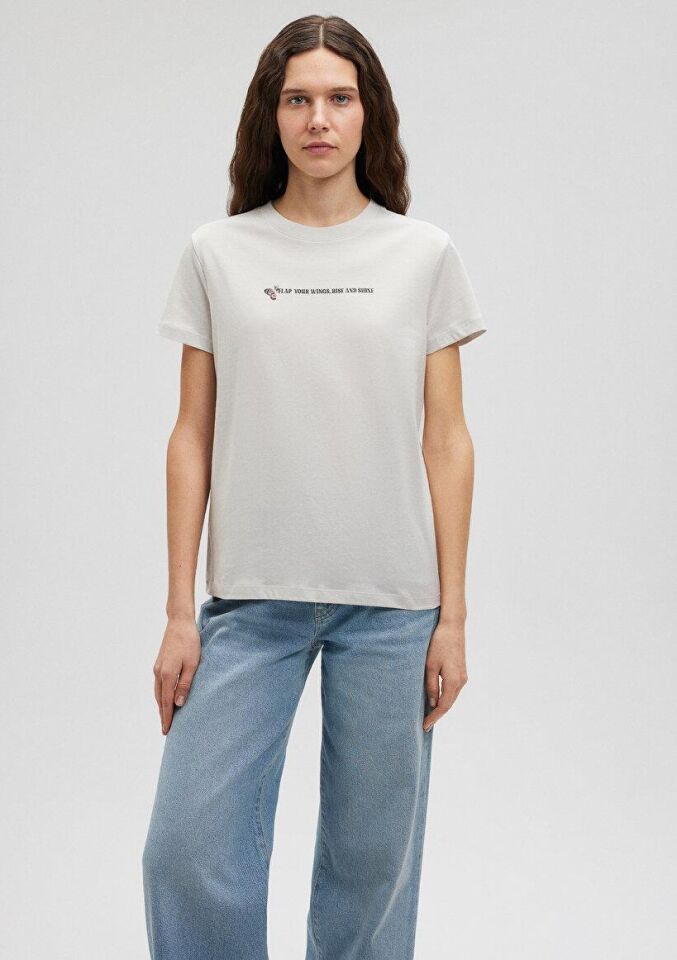 MAVİ KADIN KELEBEK BASKILI TİŞÖRT Pus Gri 1612392-70080