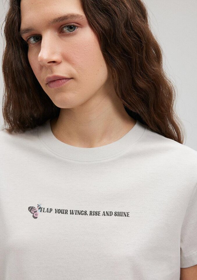 MAVİ KADIN KELEBEK BASKILI TİŞÖRT Pus Gri 1612392-70080