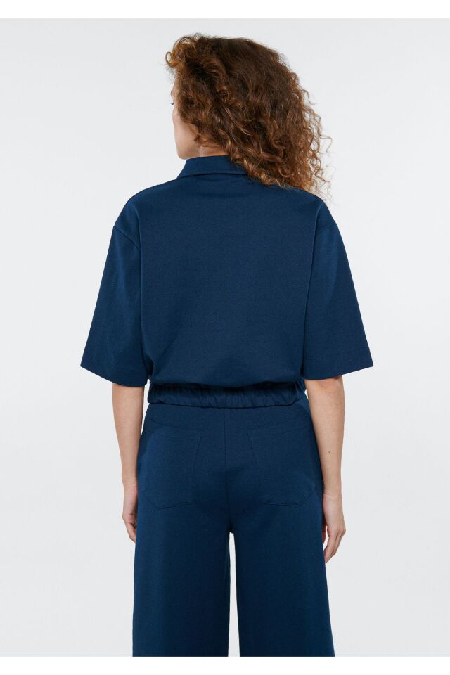 MAVİ KADIN POLO YAKA  ÖRME BLUZ Koyu Lacivert 1611473-70488 LACİVERT - L