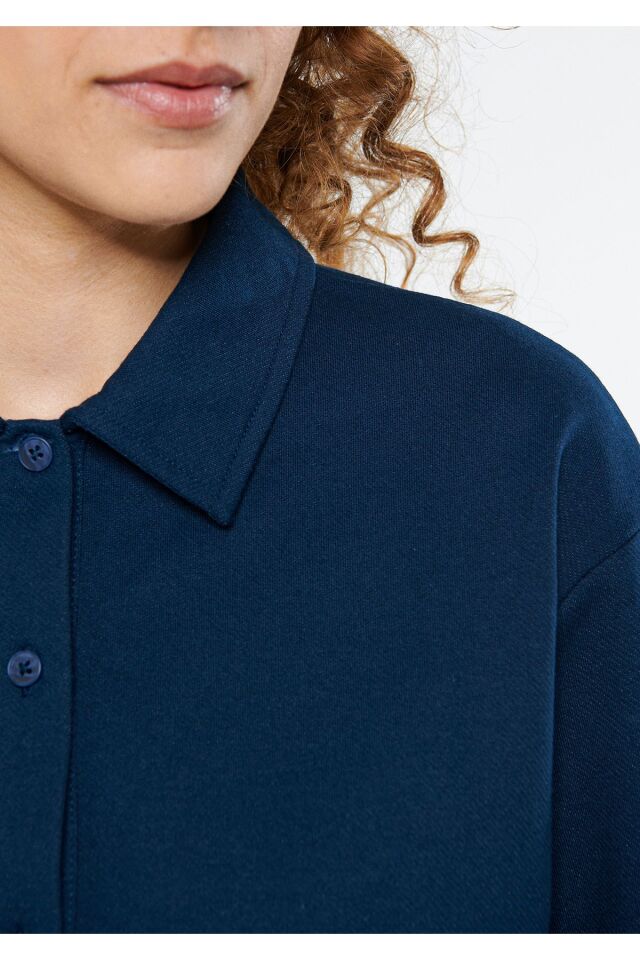 MAVİ KADIN POLO YAKA  ÖRME BLUZ Koyu Lacivert 1611473-70488 LACİVERT - L