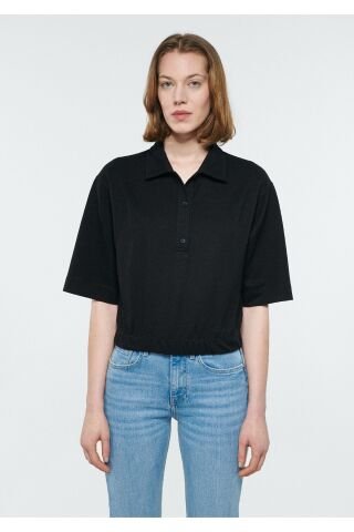 MAVİ KADIN POLO YAKA  ÖRME BLUZ Siyah 1611473-900