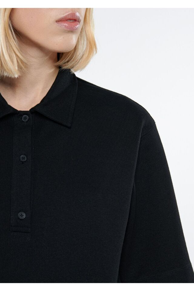 MAVİ KADIN POLO YAKA  ÖRME BLUZ Siyah 1611473-900