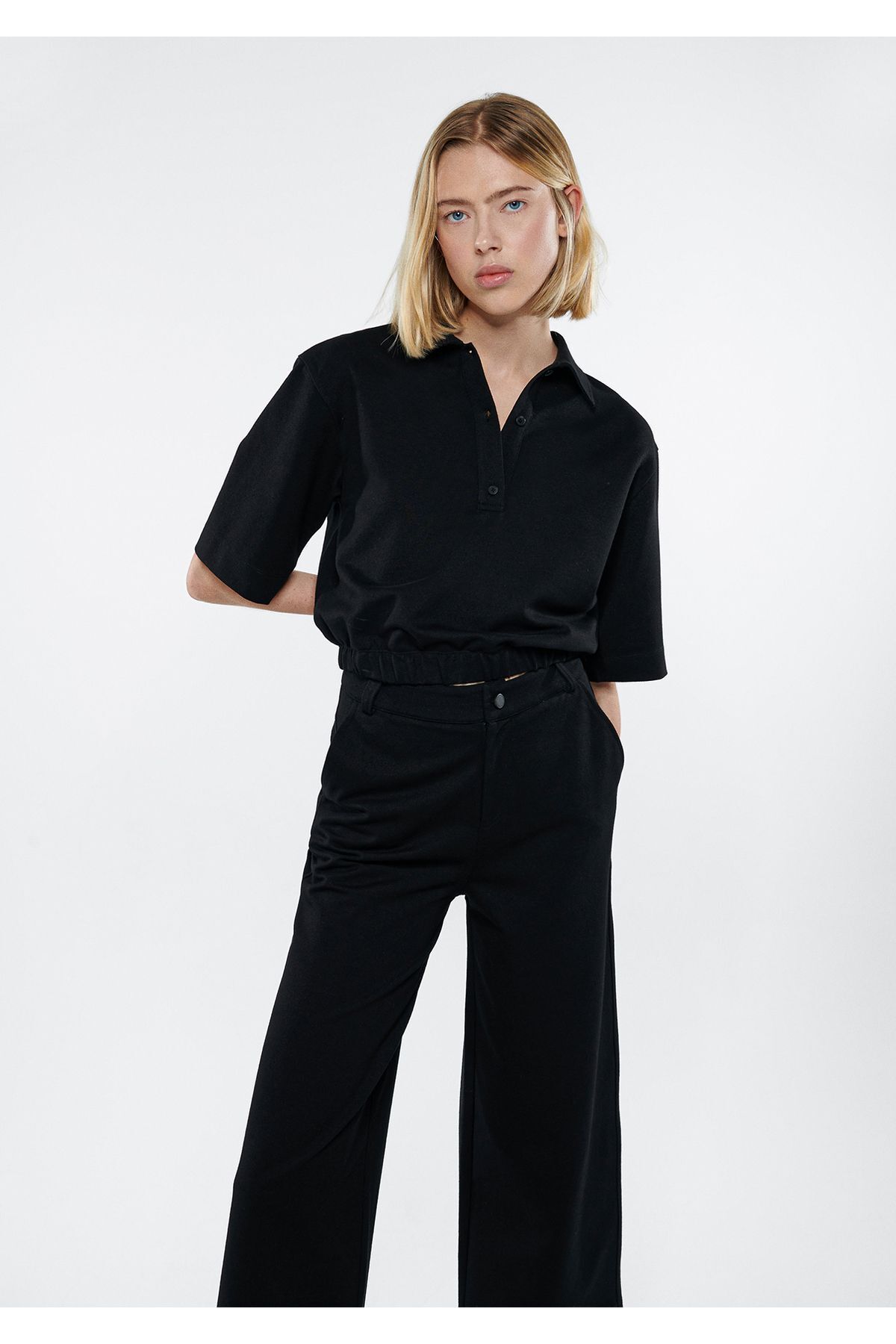 MAVİ KADIN POLO YAKA  ÖRME BLUZ Siyah 1611473-900 SİYAH - XS