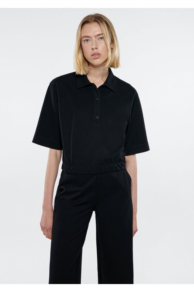 MAVİ KADIN POLO YAKA  ÖRME BLUZ Siyah 1611473-900 SİYAH - XS