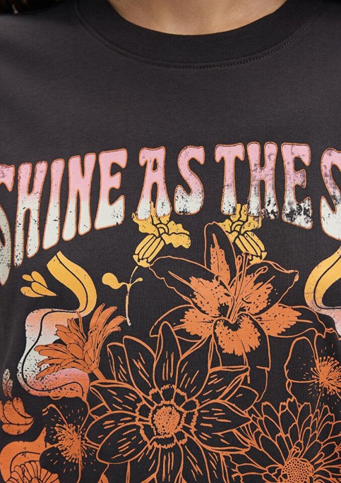 MAVİ KADIN ÇİÇEK BASKILI TİŞÖRT Kömür 1612393-70087