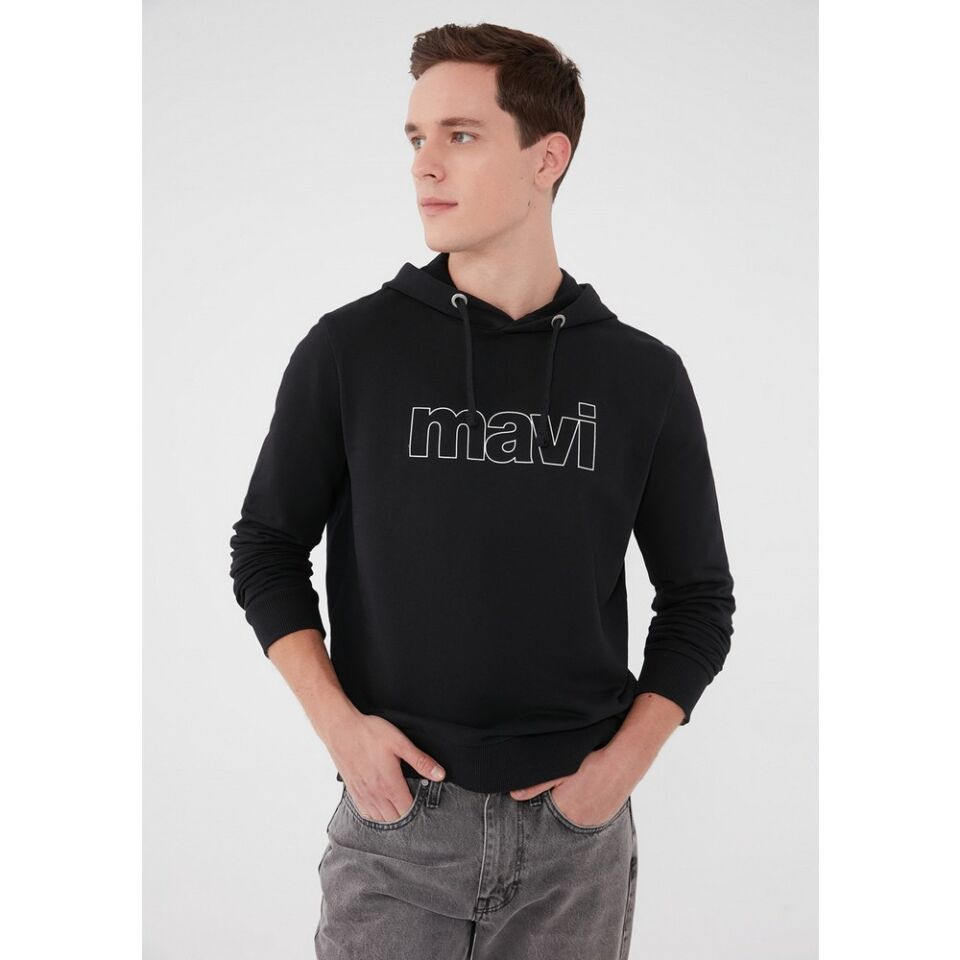 MAVİ ERKEK LOGO KAPÜŞONLU SWEATSHIRT  Siyah