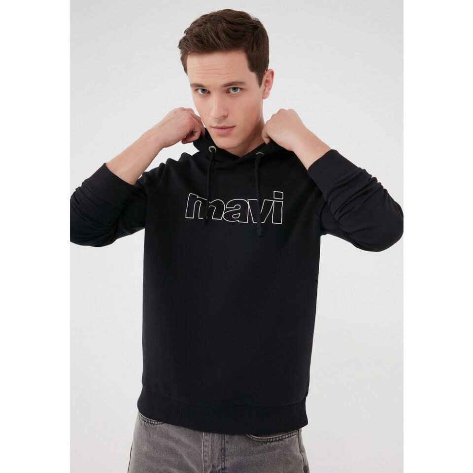 MAVİ ERKEK LOGO KAPÜŞONLU SWEATSHIRT  Siyah