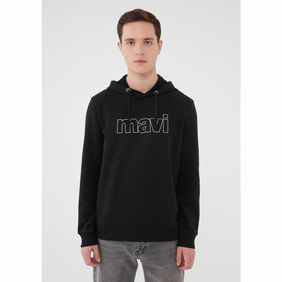 MAVİ ERKEK LOGO KAPÜŞONLU SWEATSHIRT  Siyah