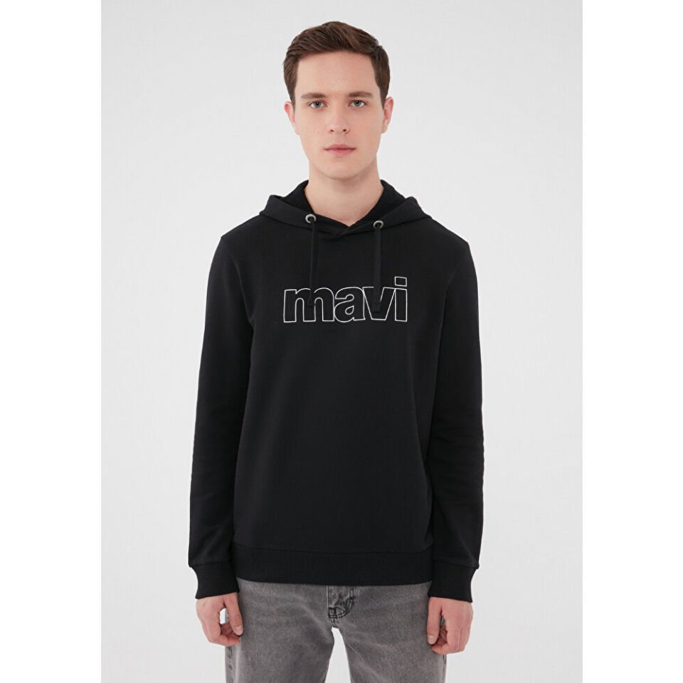 MAVİ ERKEK LOGO KAPÜŞONLU SWEATSHIRT  Siyah