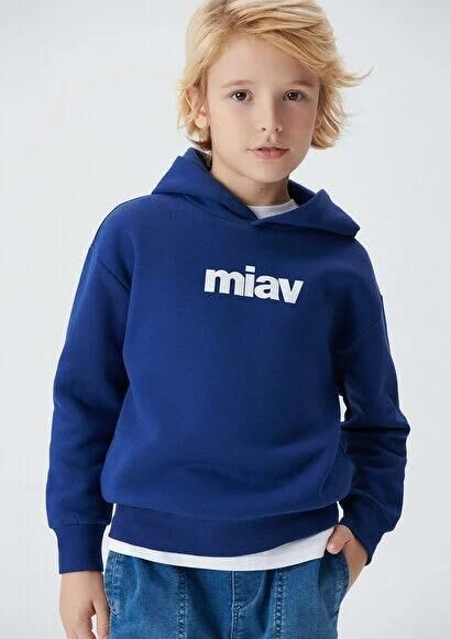 MAVİ ÇOCUK MIAV BASKILI KAPÜŞONLU SWEATSHIRT Koyu S 6S10028-70722 MAVİ - 11-12