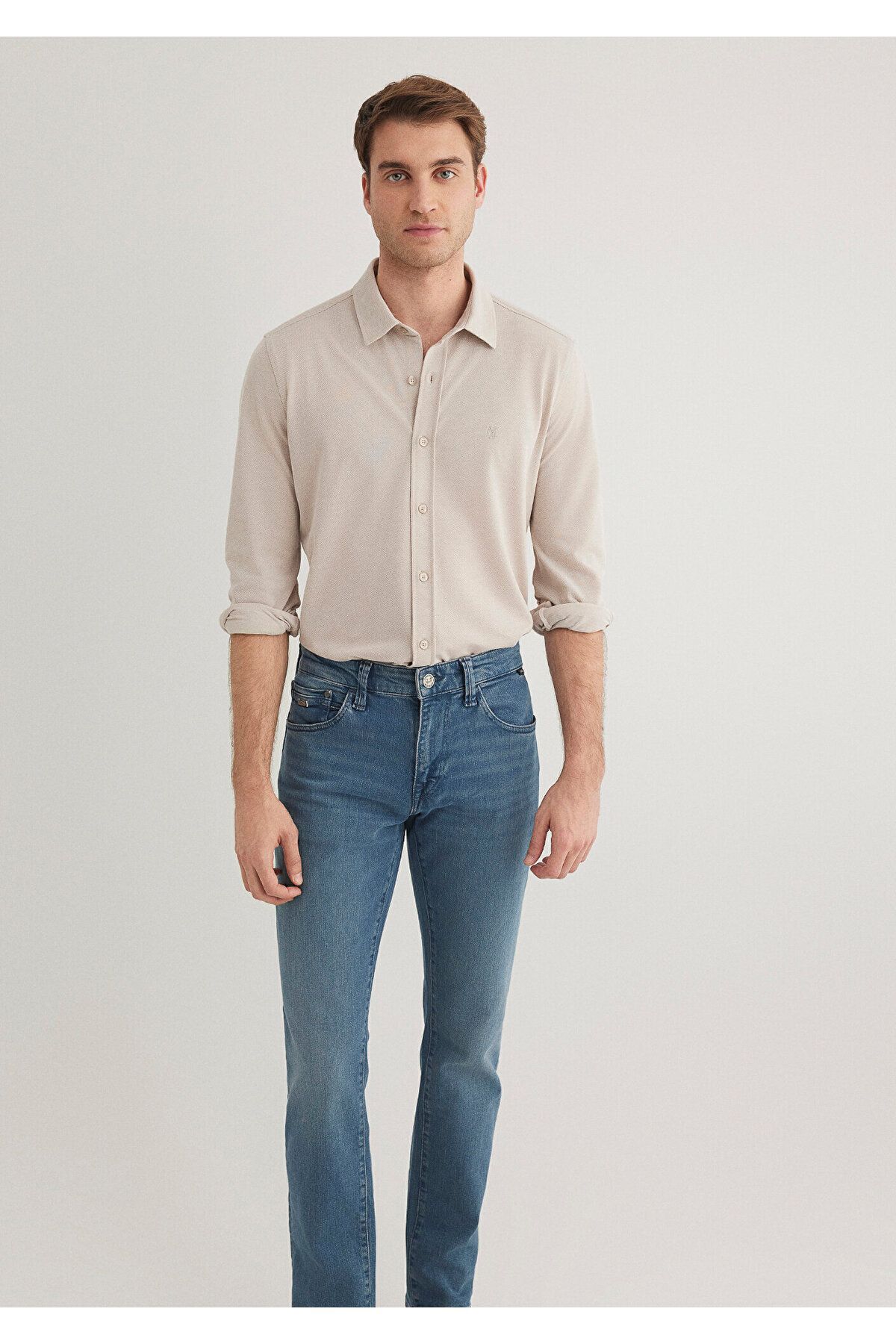 MAVİ ERKEK UZUN KOL GÖMLEK  Soluk Toz Beji 0210294-70145