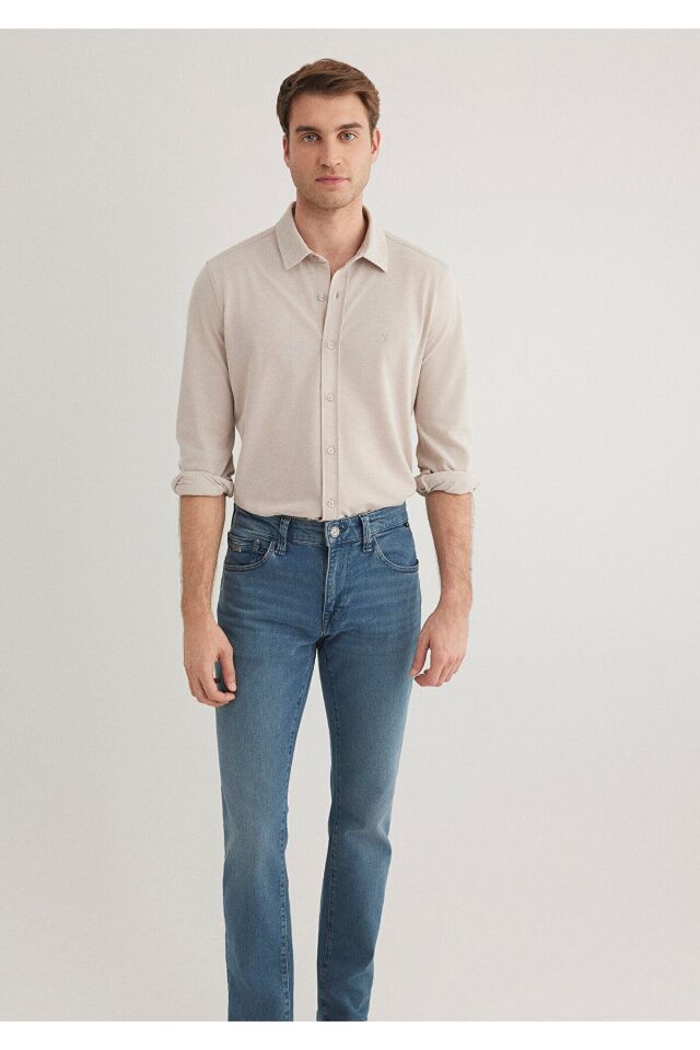 MAVİ ERKEK UZUN KOL GÖMLEK  Soluk Toz Beji 0210294-70145