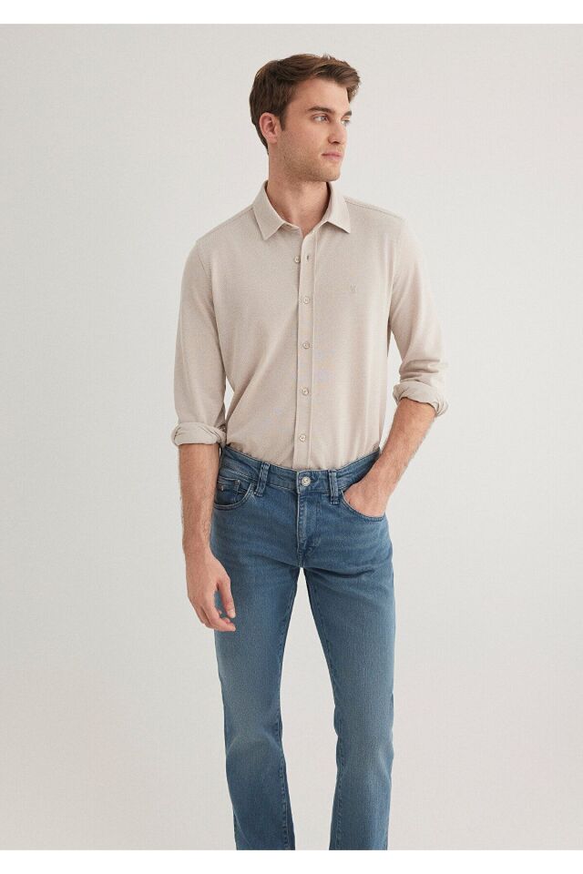 MAVİ ERKEK UZUN KOL GÖMLEK  Soluk Toz Beji 0210294-70145