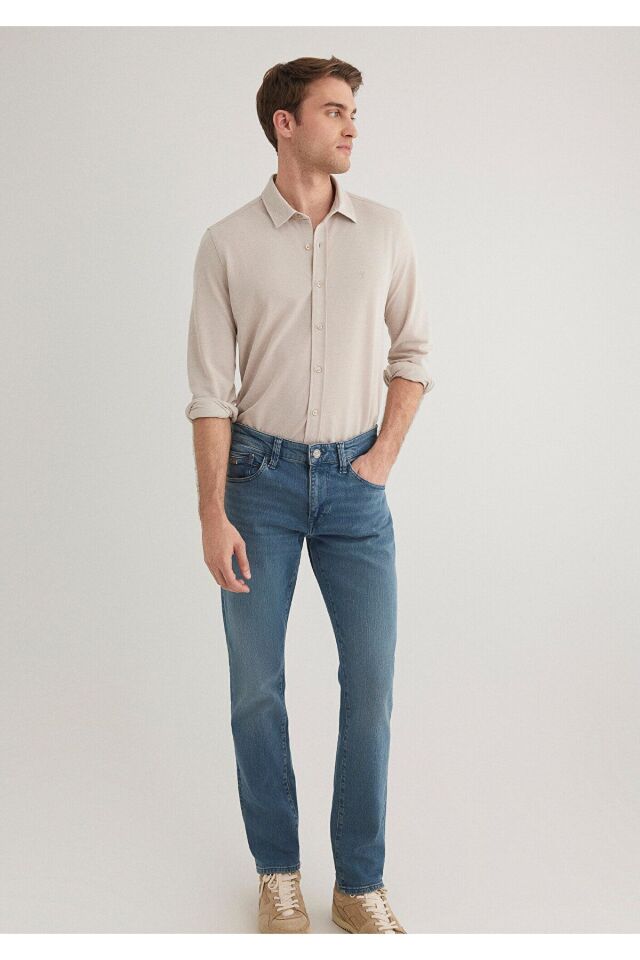MAVİ ERKEK UZUN KOL GÖMLEK  Soluk Toz Beji 0210294-70145