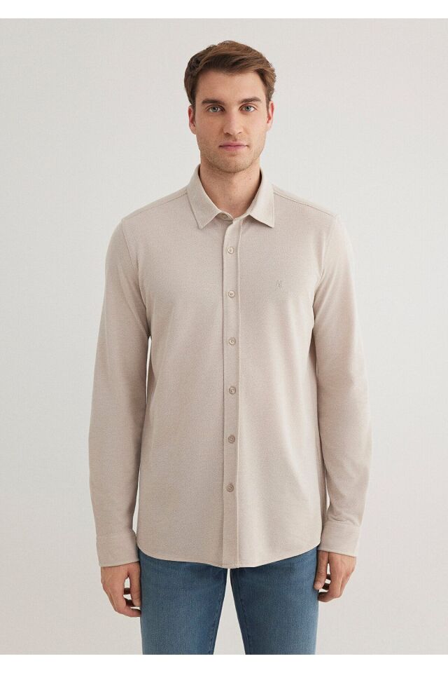 MAVİ ERKEK UZUN KOL GÖMLEK  Soluk Toz Beji 0210294-70145