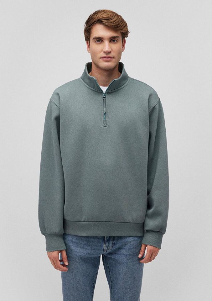 MAVİ ERKEK YARIM FERMUARLI SWEATSHIRT Soluk Yeşil 0S10278-71577