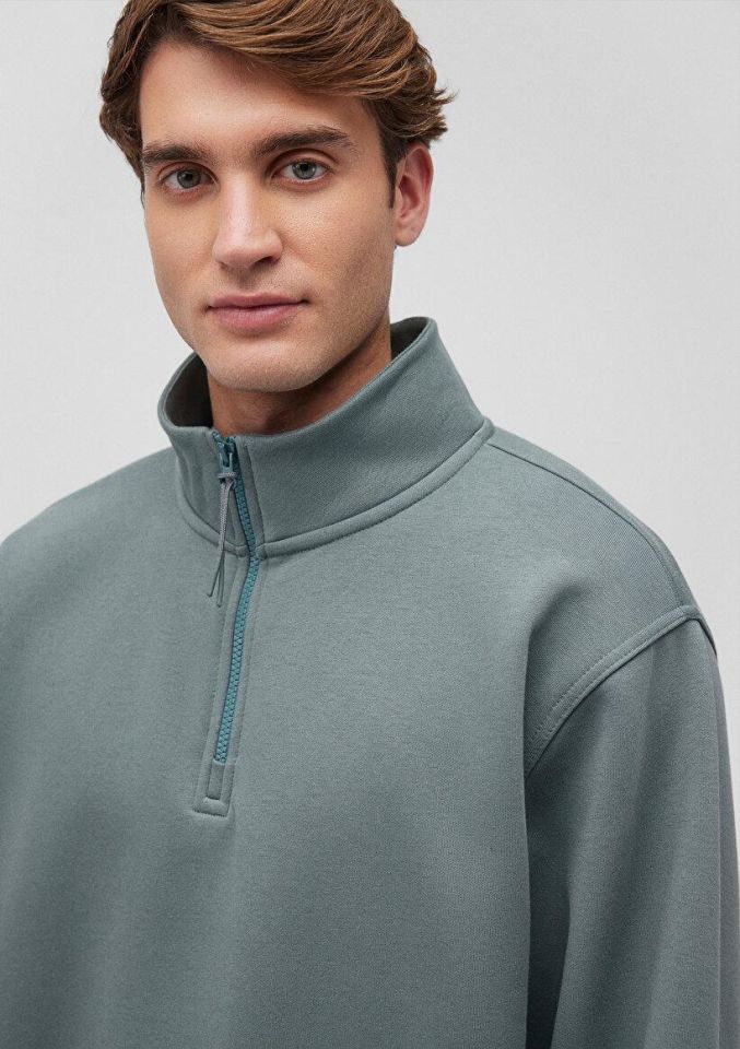 MAVİ ERKEK YARIM FERMUARLI SWEATSHIRT Soluk Yeşil 0S10278-71577