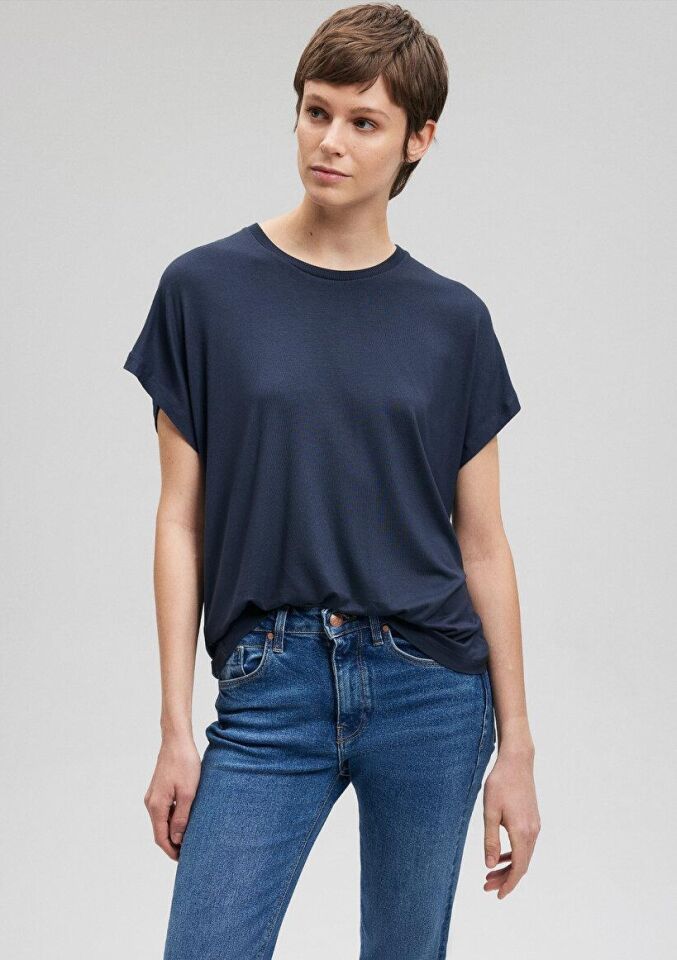 MAVİ KADIN BİSİKLET YAKA BASİC TİŞÖRT Gece Mavisi 1611649-85315