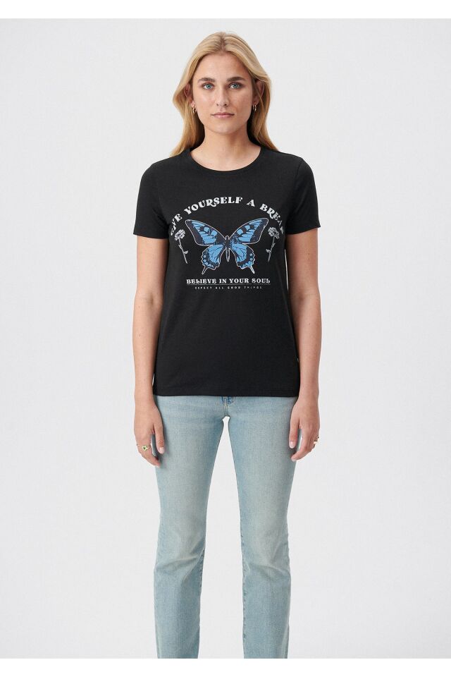 MAVİ KADIN GIVE YOURSELF A BREAK BASKILI GRAFİK TİŞ 1611695-900 SİYAH - S