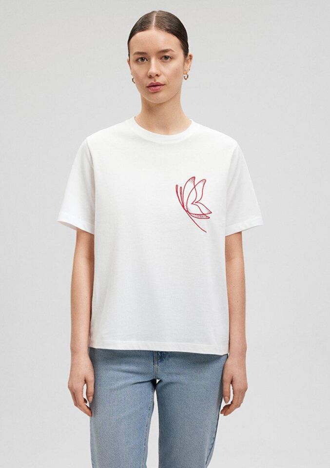 MAVİ KADIN GRAFİK BASKILI TİŞÖRT Kırık Beyaz 1612529-70057