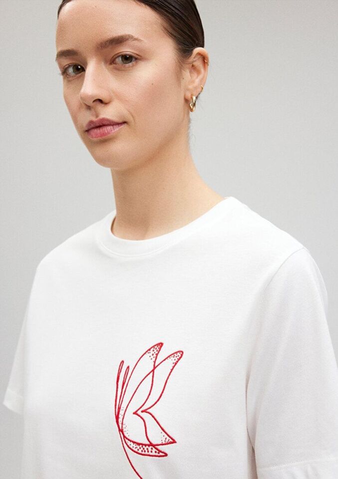 MAVİ KADIN GRAFİK BASKILI TİŞÖRT Kırık Beyaz 1612529-70057