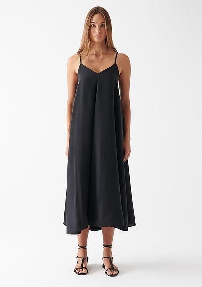 MAVİ KADIN V YAKA ELBİSE Siyah 1310139-900 SİYAH - M