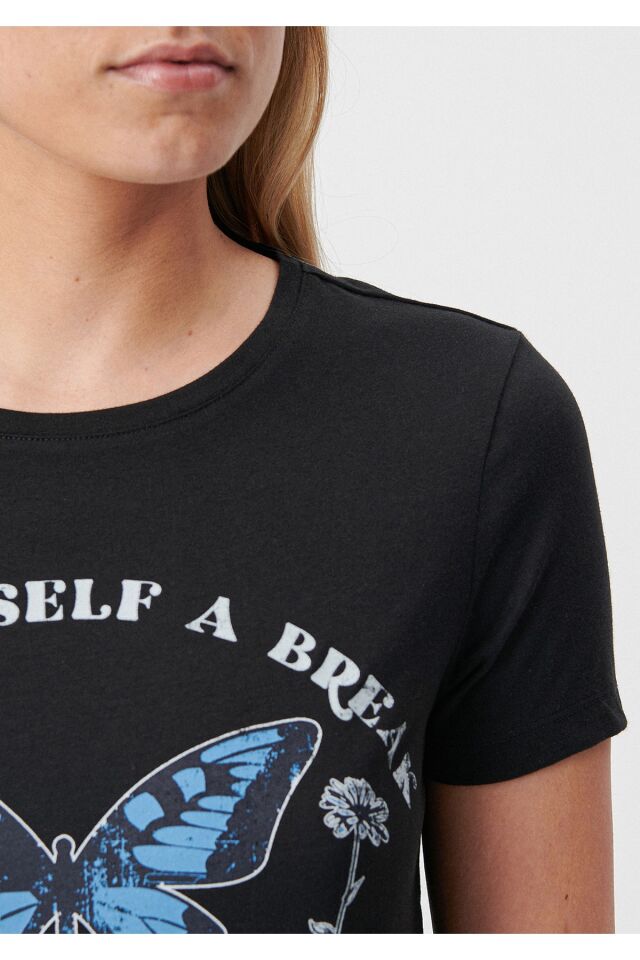 MAVİ KADIN GIVE YOURSELF A BREAK BASKILI GRAFİK TİŞ 1611695-900 SİYAH - XS