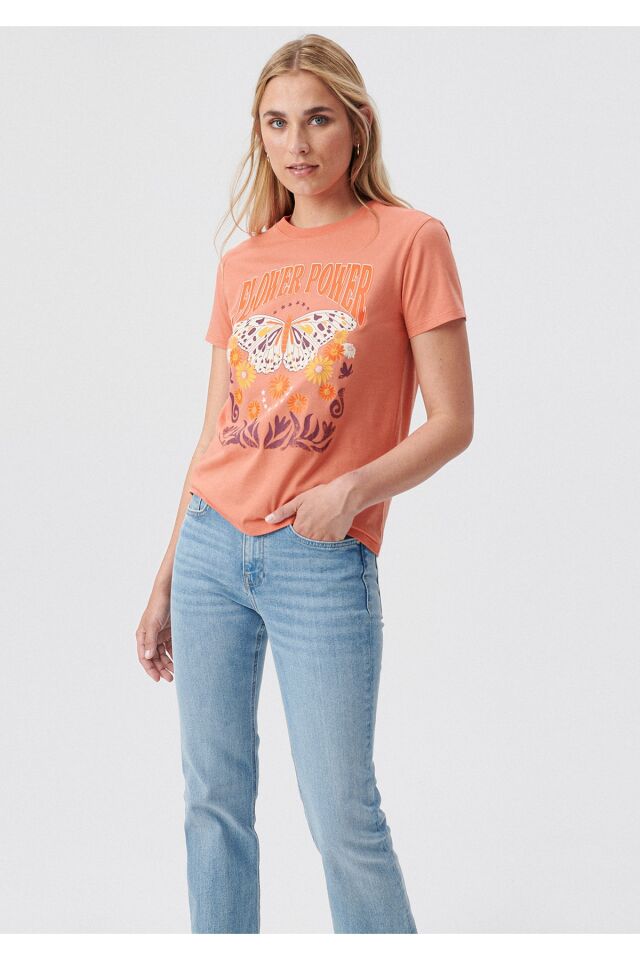 MAVİ KADIN FLOWER POWER BASKILI GRAFİK TİŞÖRT Lango 1611697-70440