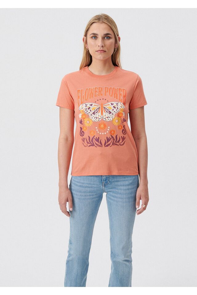 MAVİ KADIN FLOWER POWER BASKILI GRAFİK TİŞÖRT Lango 1611697-70440