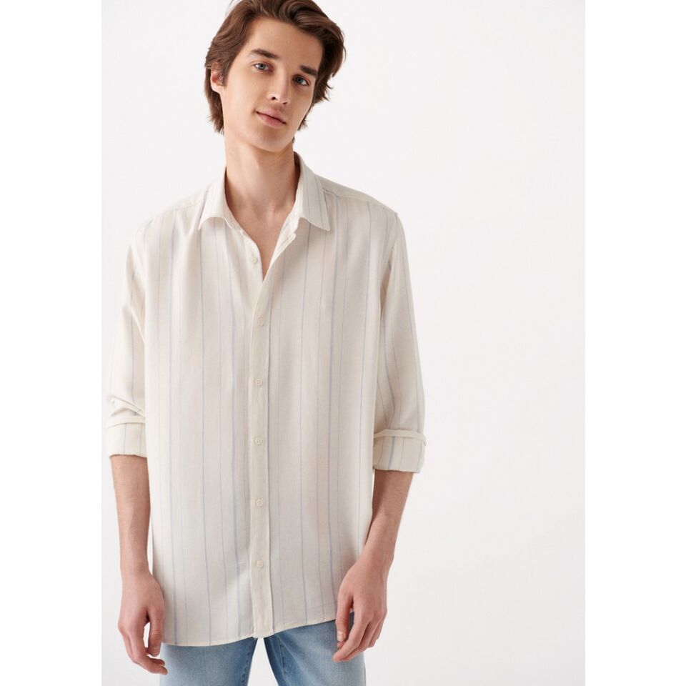 MAVİ ERKEK ÇİZGİLİ UZUN KOL GÖMLEK Beyaz 0210160-620