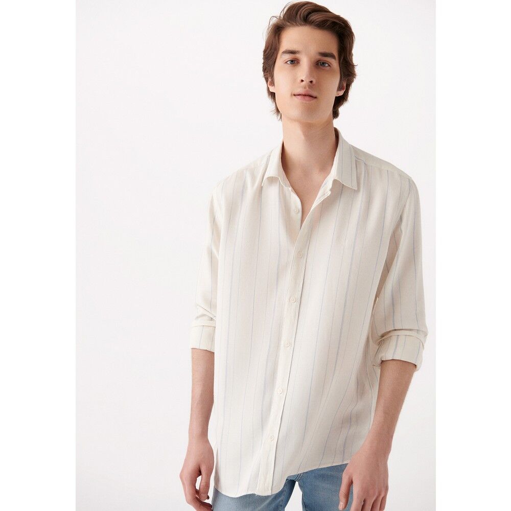 MAVİ ERKEK ÇİZGİLİ UZUN KOL GÖMLEK Beyaz 0210160-620