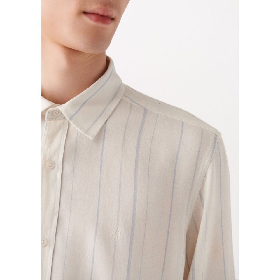 MAVİ ERKEK ÇİZGİLİ UZUN KOL GÖMLEK Beyaz 0210160-620