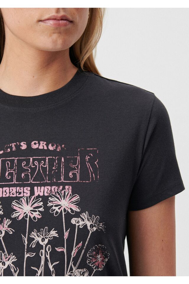 MAVİ KADIN TOGETHER BASKILI GRAFİK TİŞÖRT Kömür 1611699-70087