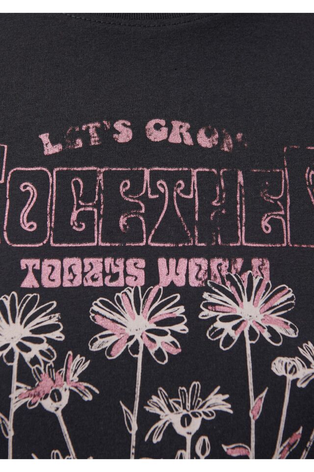 MAVİ KADIN TOGETHER BASKILI GRAFİK TİŞÖRT Kömür 1611699-70087 GRİ - L