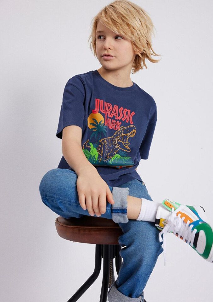 MAVİ ÇOCUK JURASSIC PARK BASKILI TİŞÖRT İndigo Mavi 6610168-70487
