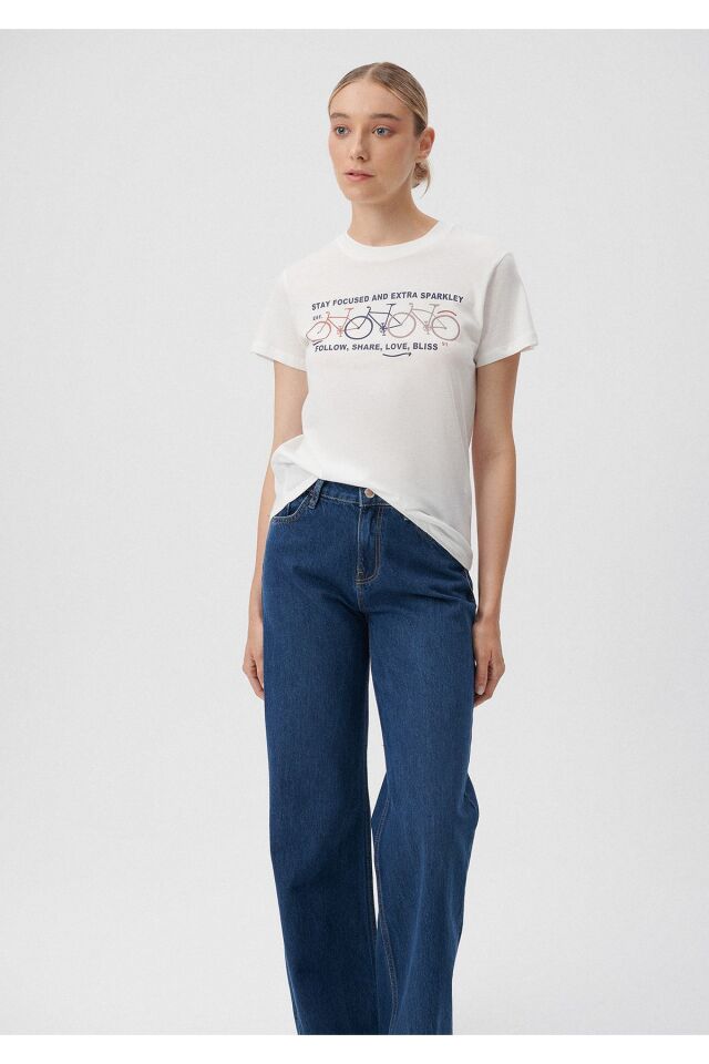 MAVİ KADIN BİSİKLET BASKILI GRAFİK TİŞÖRT Kırık Bey 1611701-70057