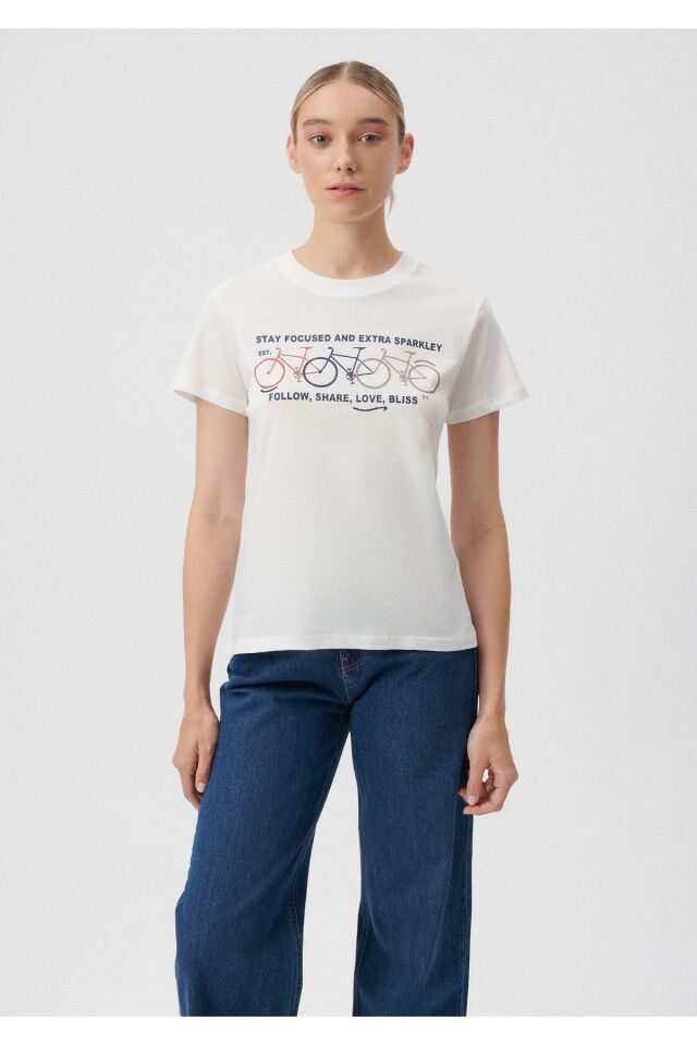 MAVİ KADIN BİSİKLET BASKILI GRAFİK TİŞÖRT Kırık Bey 1611701-70057