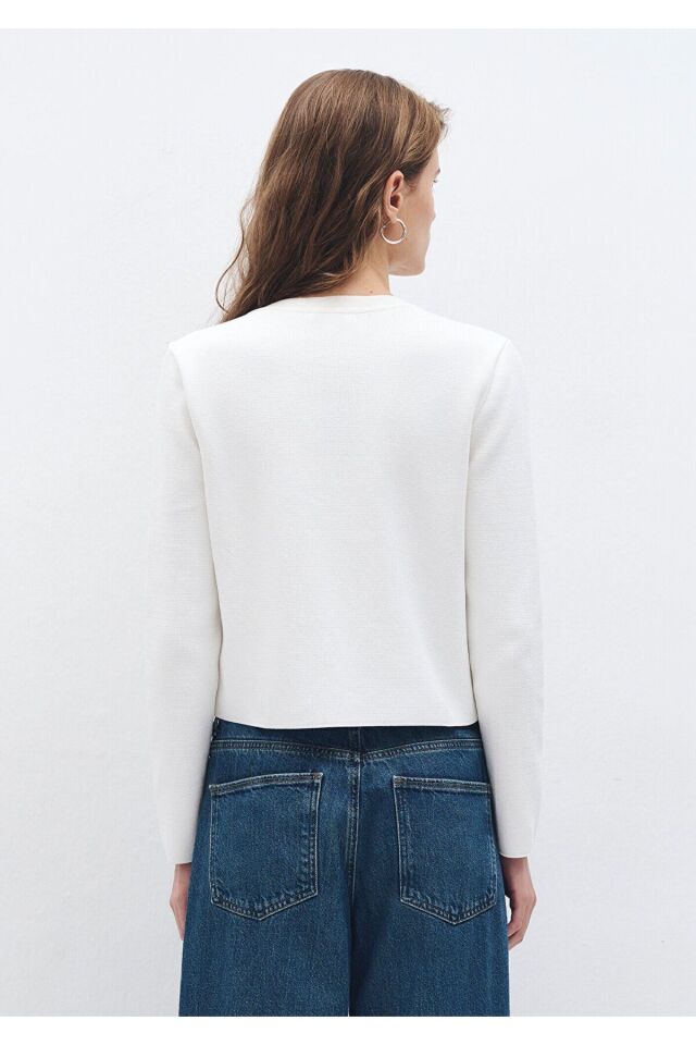 MAVİ KADIN DÜĞMELİ KISA HIRKA Kırık Beyaz 1710664-70057