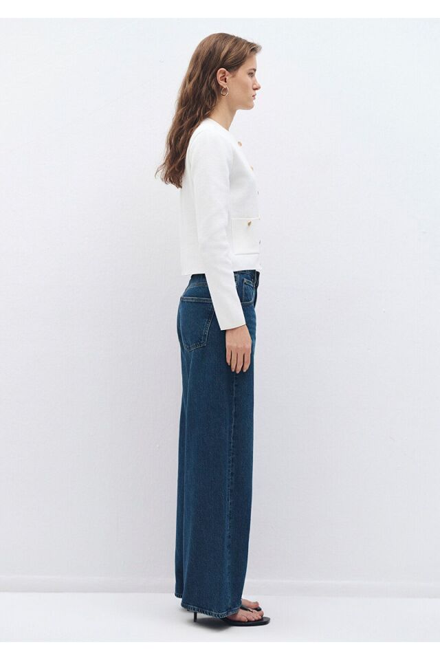 MAVİ KADIN DÜĞMELİ KISA HIRKA Kırık Beyaz 1710664-70057